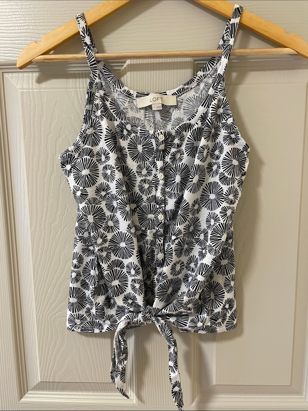 LOFT Black & White Floral Tie-Front Tank Top